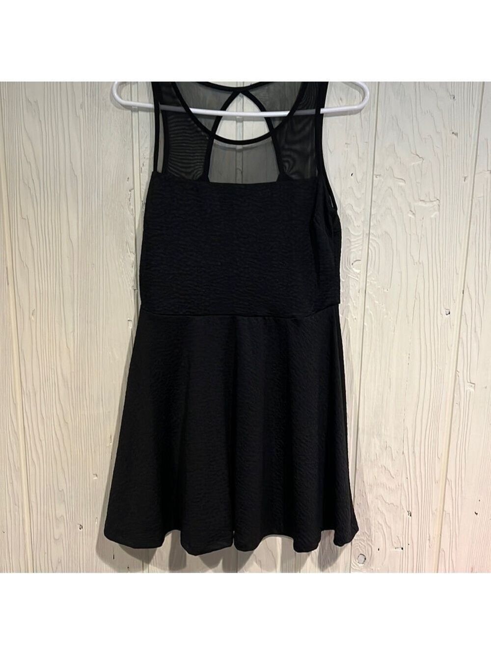 Poof Couture Black Dress Sheer Neck Large MWT